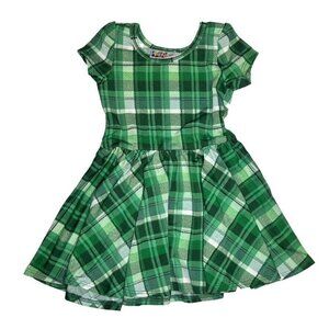 DotDot Smile Toddler Girl Dress Size 12-24 Months, Green Plaid Cap Sleeves